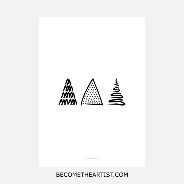 3 sapins de Noël minimalistes à imprimer sur une feuille A4