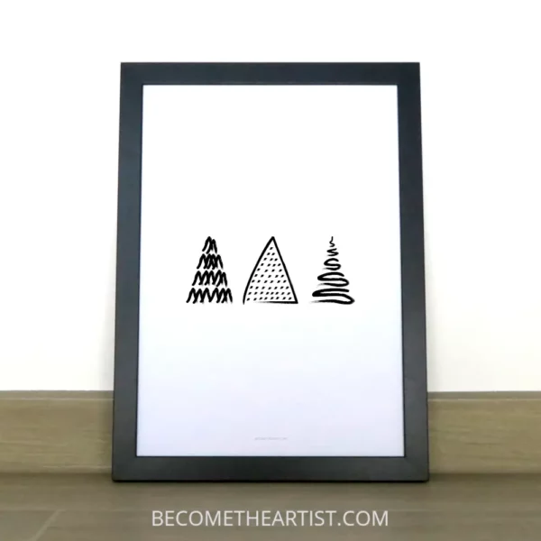 3 sapins de Noël minimalistes à imprimer - exposé dans un cadre