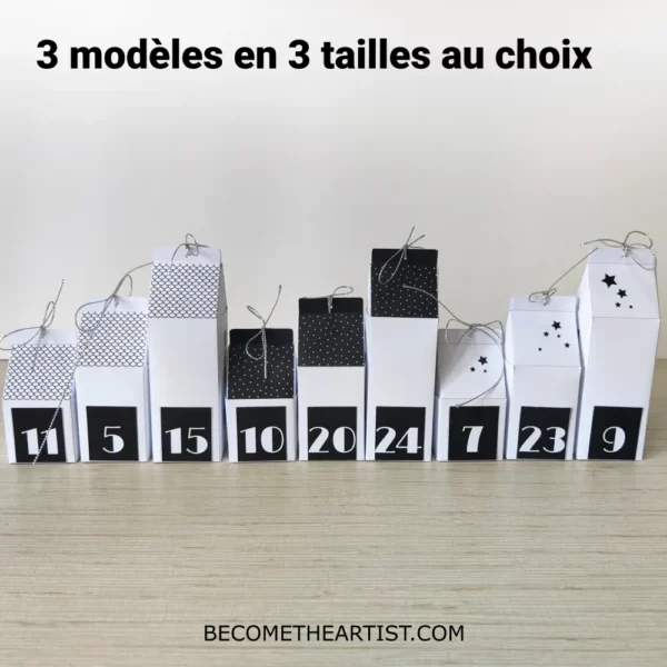 calendrier de l'avent petites maisons 3D à imprimer;. 9 variantes : 3 modèles en 3 tailles différentes